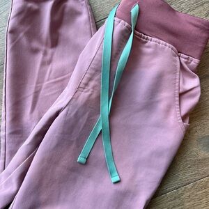 Figs Pink Joggers with Teal Drawstring